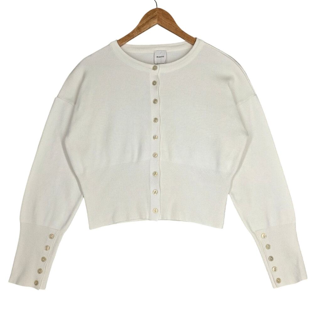 MAEVE BY ANTHROPOLOGIE WOMEN'S RIBBED BUTTON‑FRONT CARDIGAN – CREAM – SIZE S